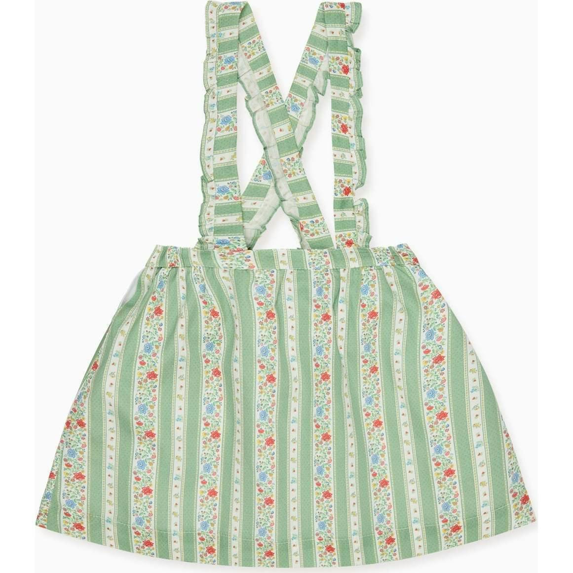 Sage Floral Stripe Reina Girl Pinafore Skirt