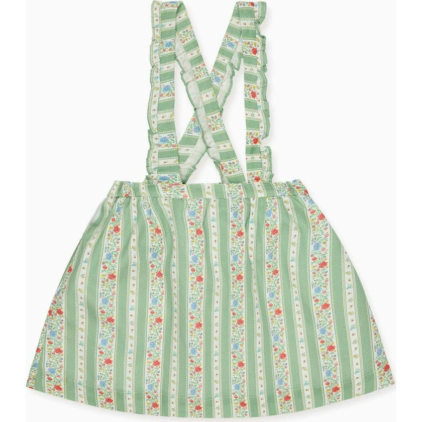 Sage Floral Stripe Reina Girl Pinafore Skirt