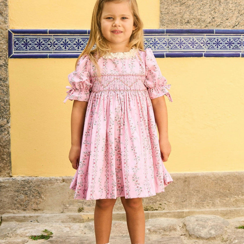Pink Garland Floral Penelope Girl Hand-Smocked Dress