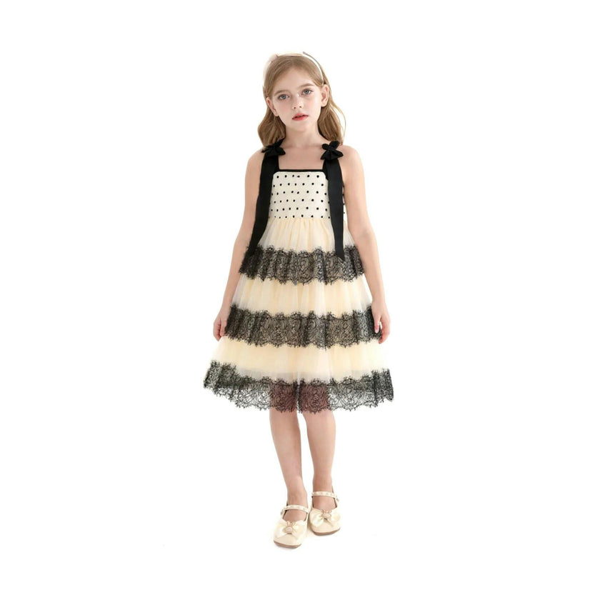 Ivory Polka Dot Sleeveless Bow Dress