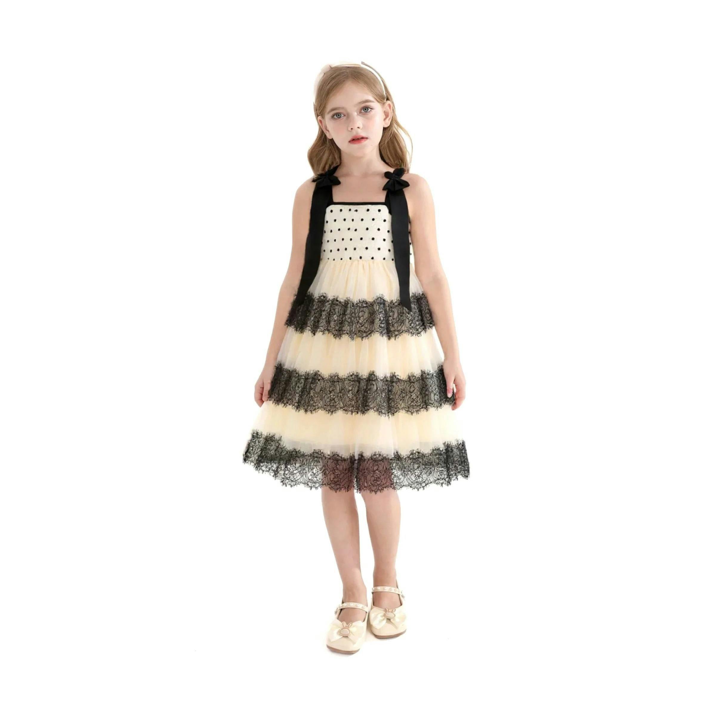 Ivory Polka Dot Sleeveless Bow Dress