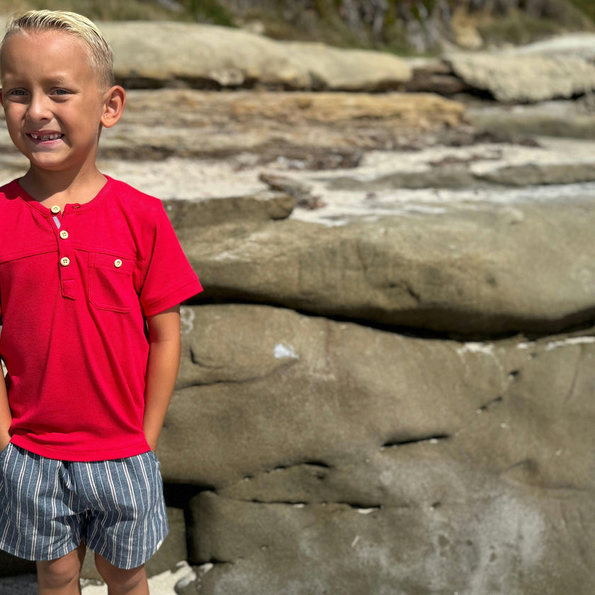 BOARDWALK RED Short Sleeved Henley Tee