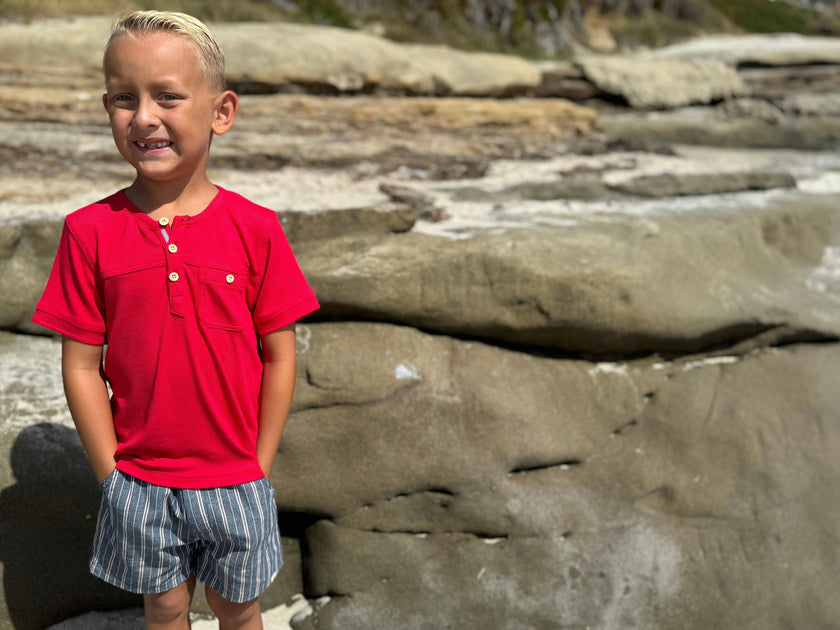 BOARDWALK RED Short Sleeved Henley Tee