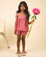Roman Cotton Linen Dyed Fabric Short - Peony