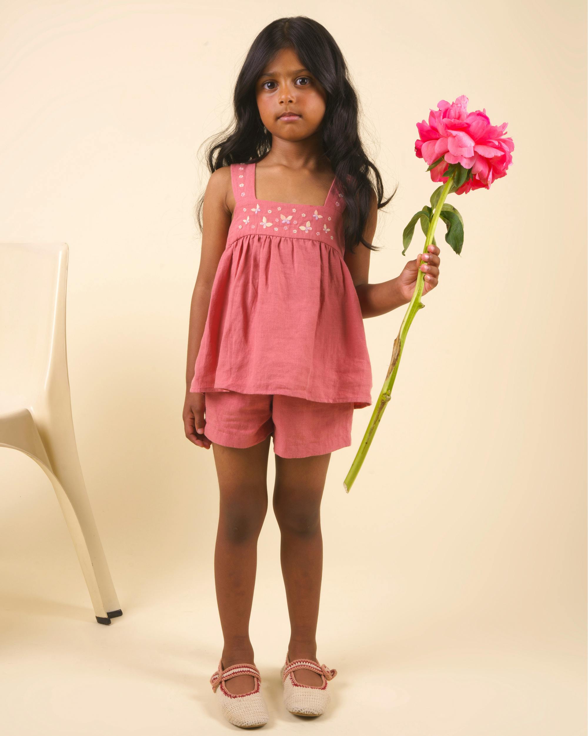 Roman Cotton Linen Dyed Fabric Short - Peony