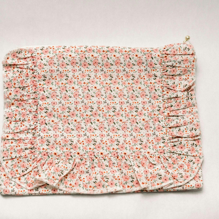 Rosebud Scatter Timeless Floral Ruffle Zipper Pouch
