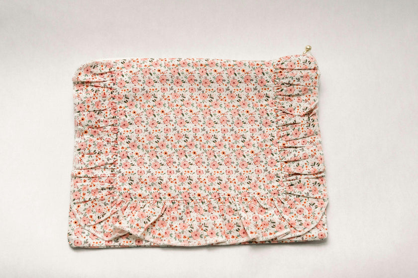 Rosebud Scatter Timeless Floral Ruffle Zipper Pouch