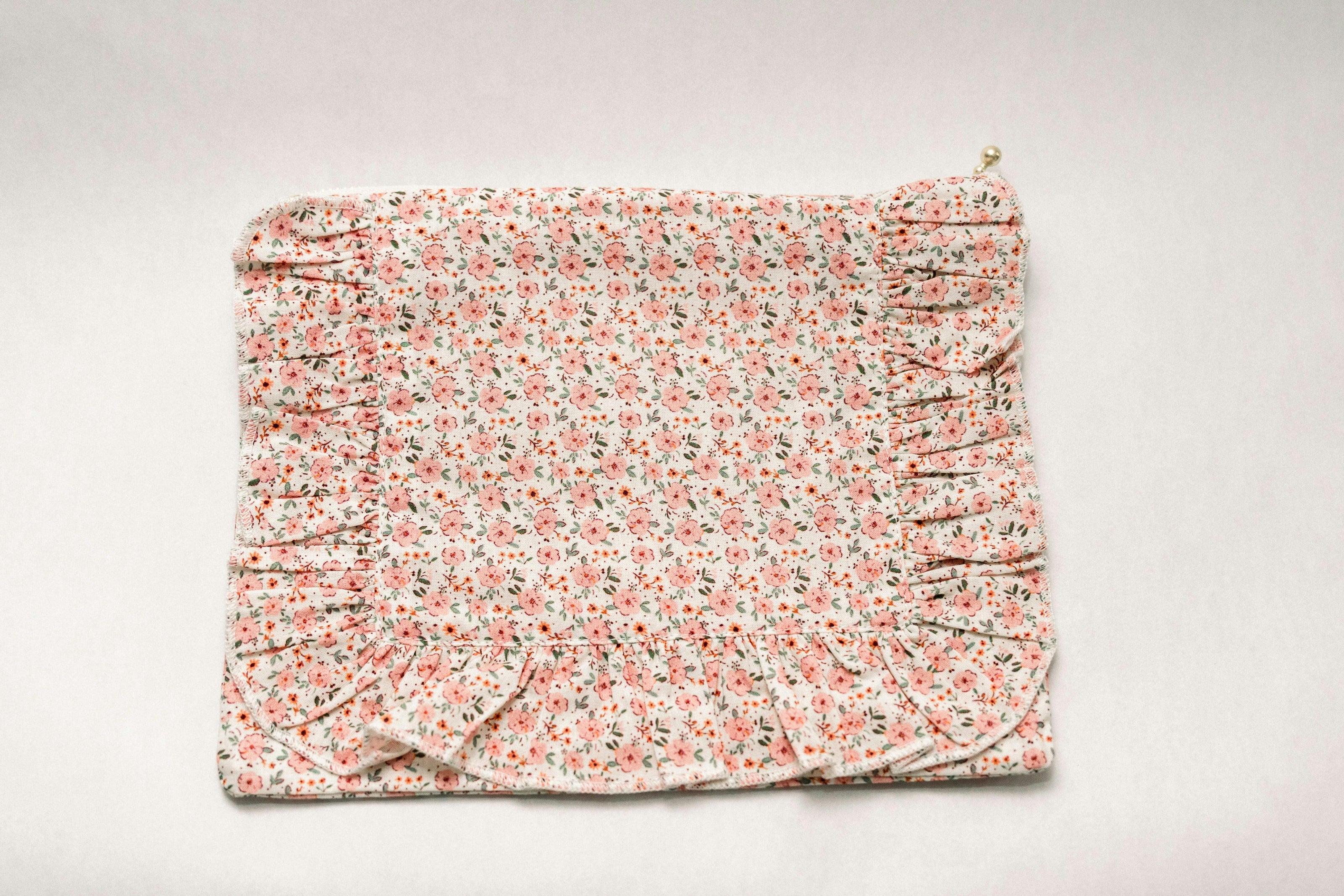 Rosebud Scatter Timeless Floral Ruffle Zipper Pouch