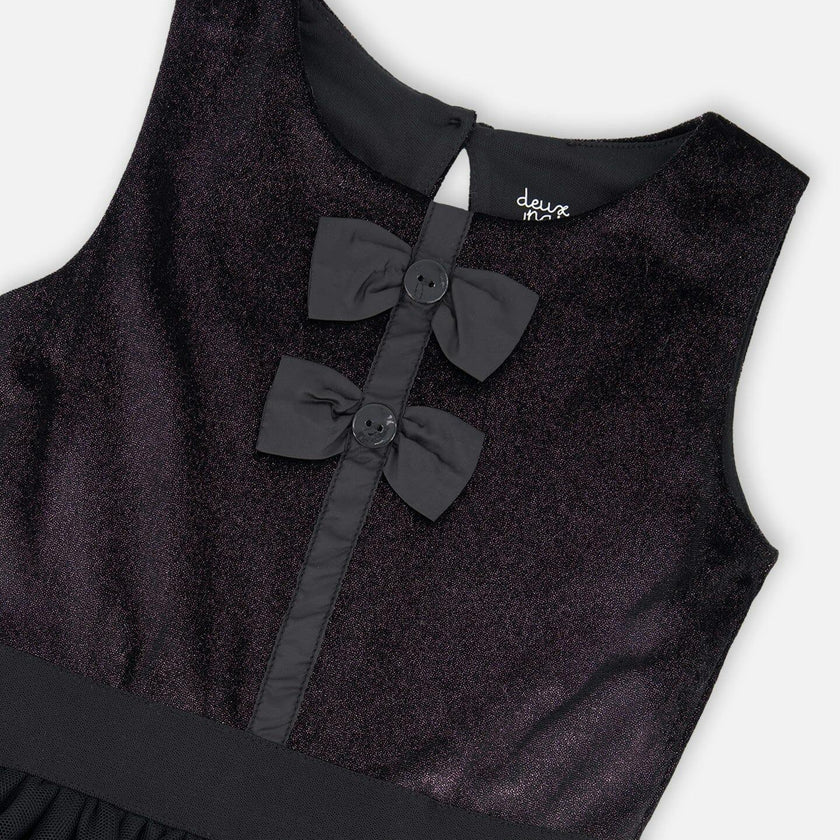 Sleeveless Bi-Material Velour and Mesh Dress