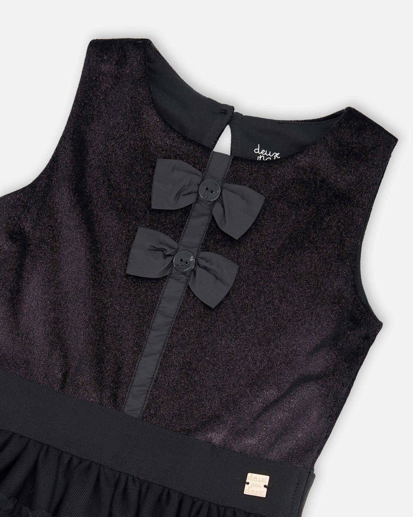 Sleeveless Bi-Material Velour and Mesh Dress