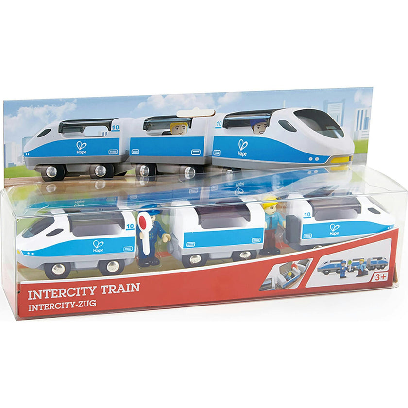 Hape: Intercity Train&nbsp;- Blue & White - Wooden Train Toy Set