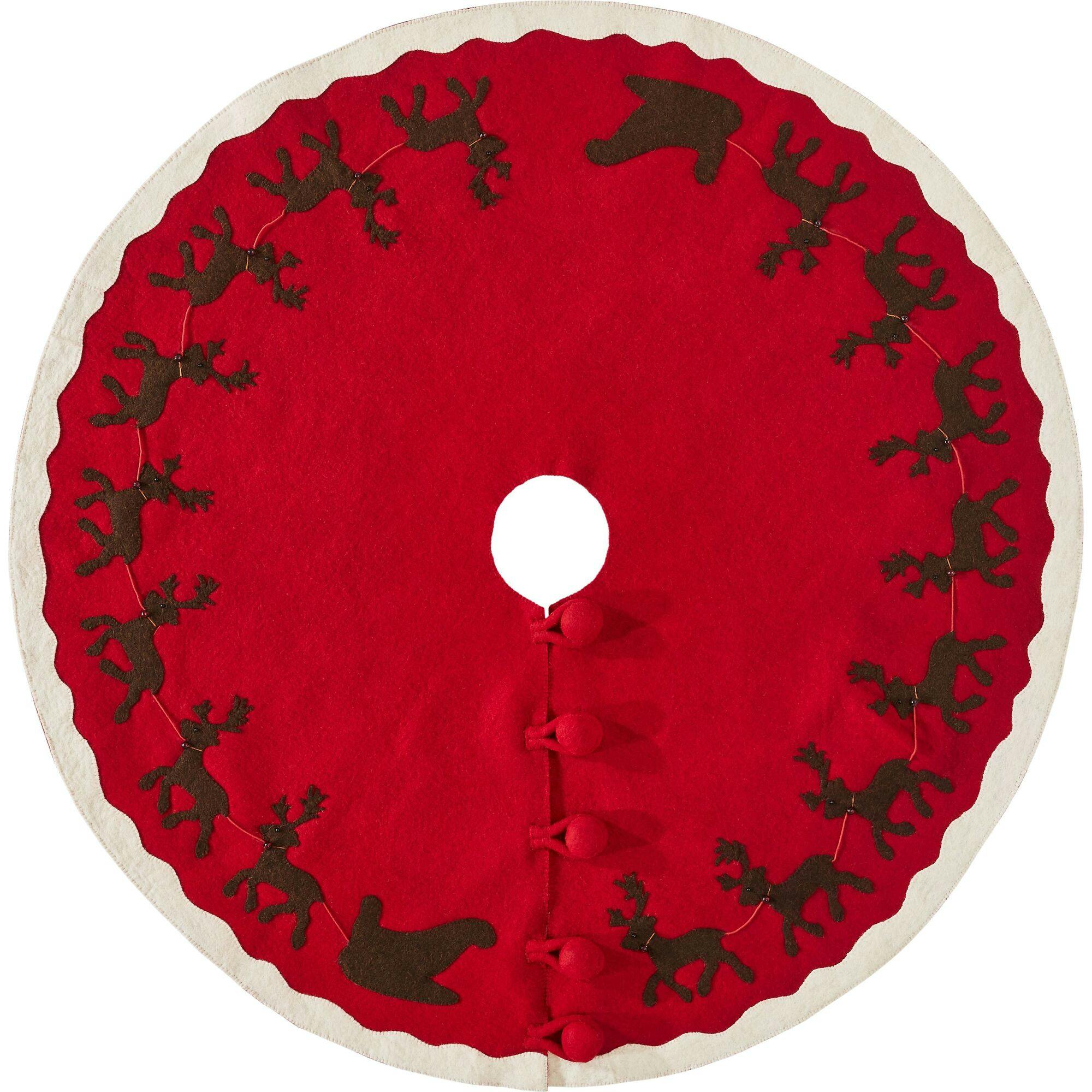 Handmade Christmas Tree Skirt in Felt - Sleigh and on Red - 60