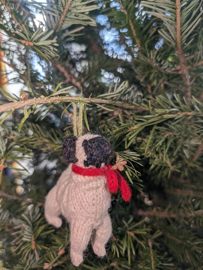 Pug Dog Hand Knit Christmas Ornament