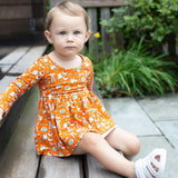 Long Sleeve Bubble Romper in Coffee Shop