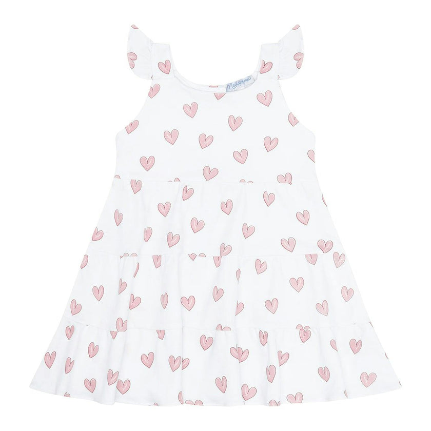 Pink Heart Print Ruffle Dress