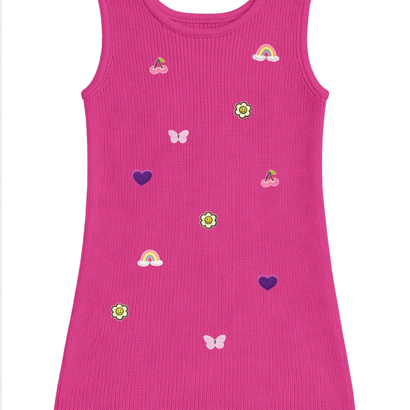 Jada Applique Knit Summer Shift Dress - Fuchsia