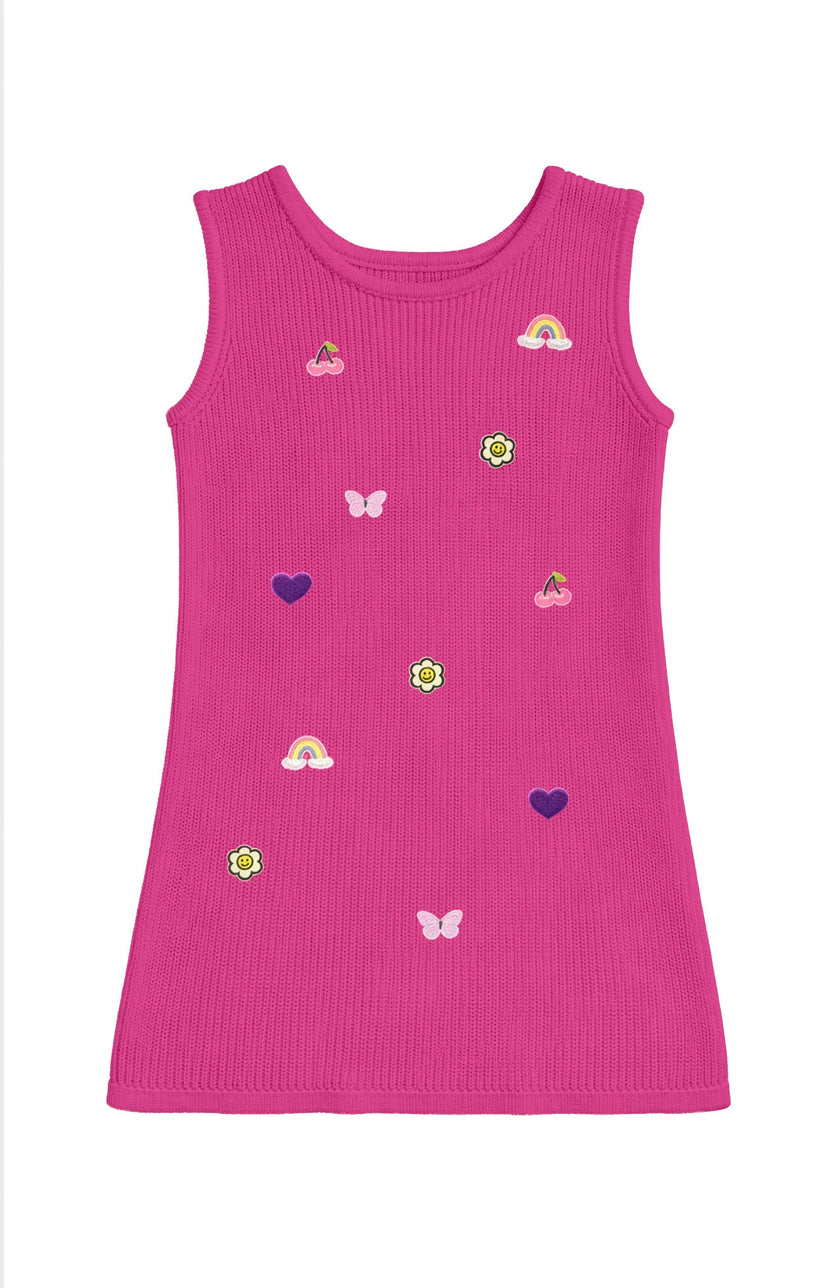 Jada Applique Knit Summer Shift Dress - Fuchsia