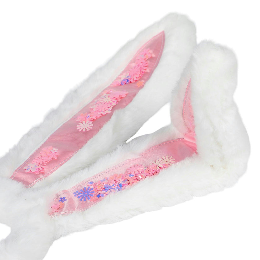 Packed Party Too Cute to Hop Plush Bunny Ears Headband - Trapped Pastel Confetti Interior with Fuzzy White Trim for Easter Parties and Spring Celebrations