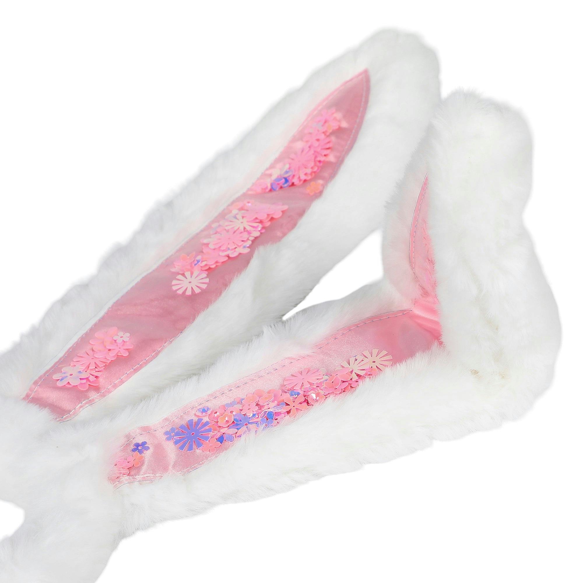 Packed Party Too Cute to Hop Plush Bunny Ears Headband - Trapped Pastel Confetti Interior with Fuzzy White Trim for Easter Parties and Spring Celebrations