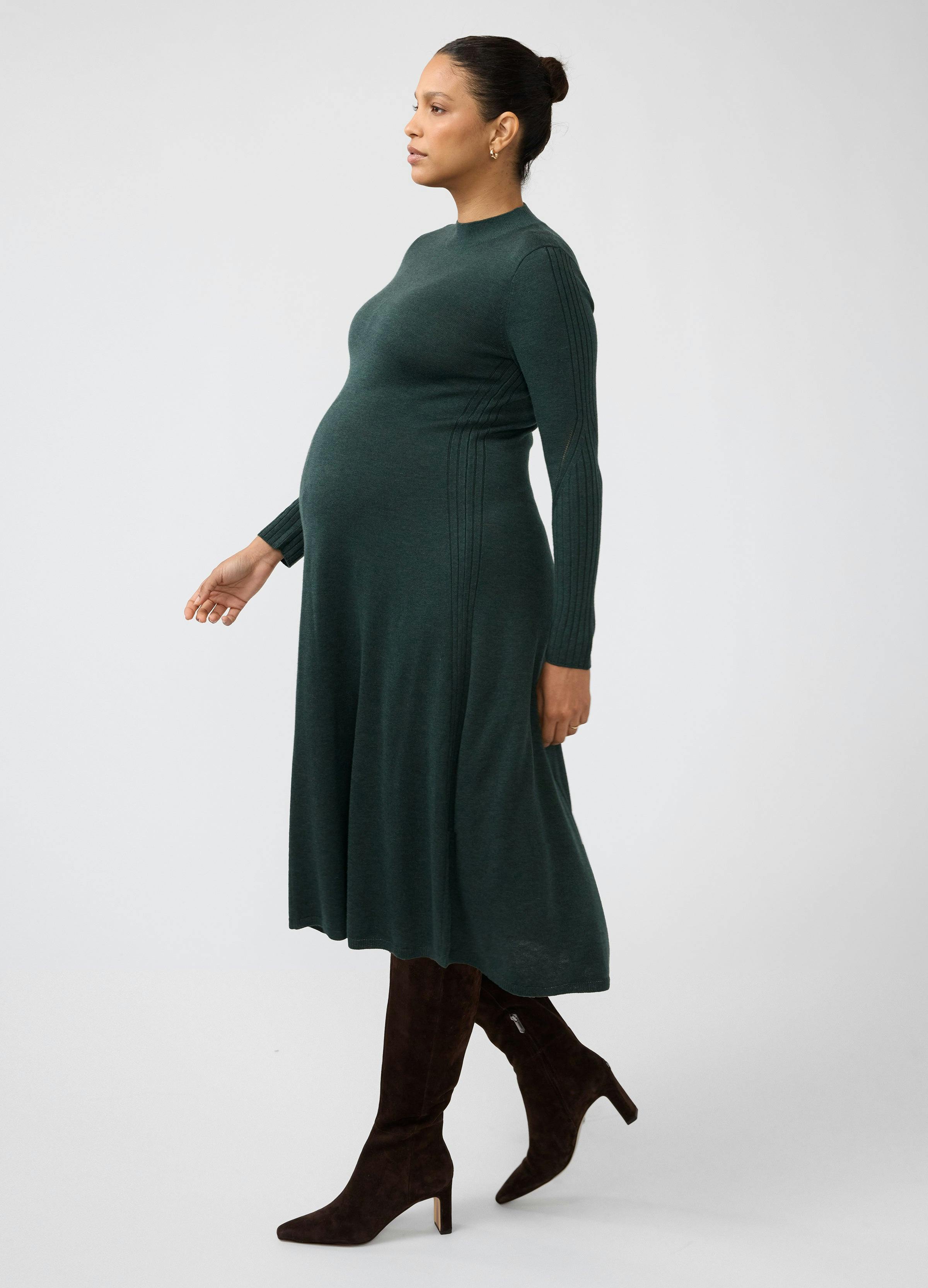 Long Sleeve Fit-and-Flare Sweater Maternity Midi Dress
