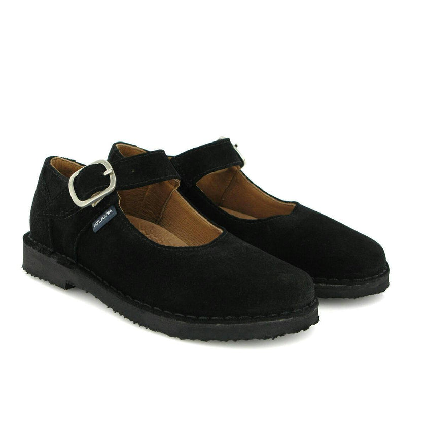 Suede Leather Mary Jane Shoe, Black