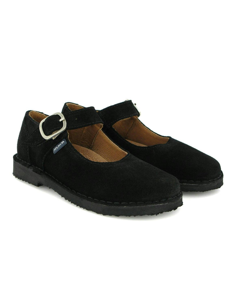 Suede Leather Mary Jane Shoe, Black