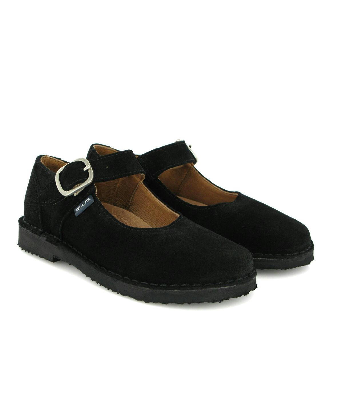 Suede Leather Mary Jane Shoe, Black