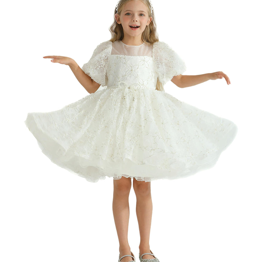 White Laced Tulle Flower Wynfair Dress