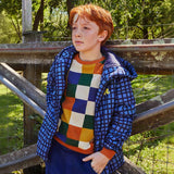 Recycled Polyester Blue Grid Lightweight Puffer