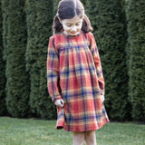 Girls' Long Sleeve Ruffle Neck Plaid Dress