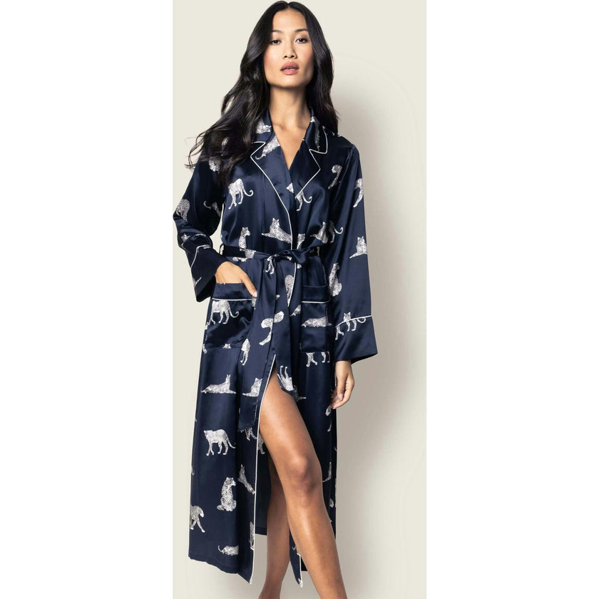Women's Silk Long Robe in Panthère de Nuit