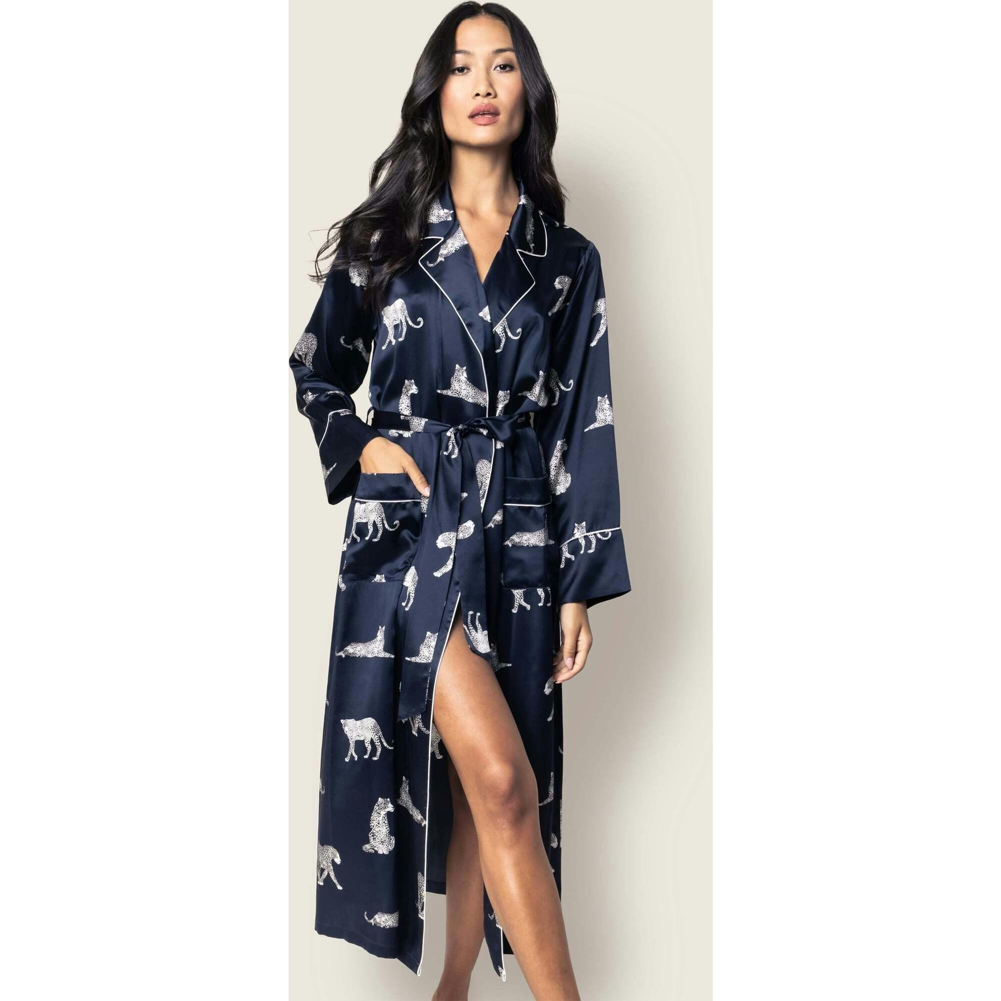 Women's Silk Long Robe in Panthère de Nuit