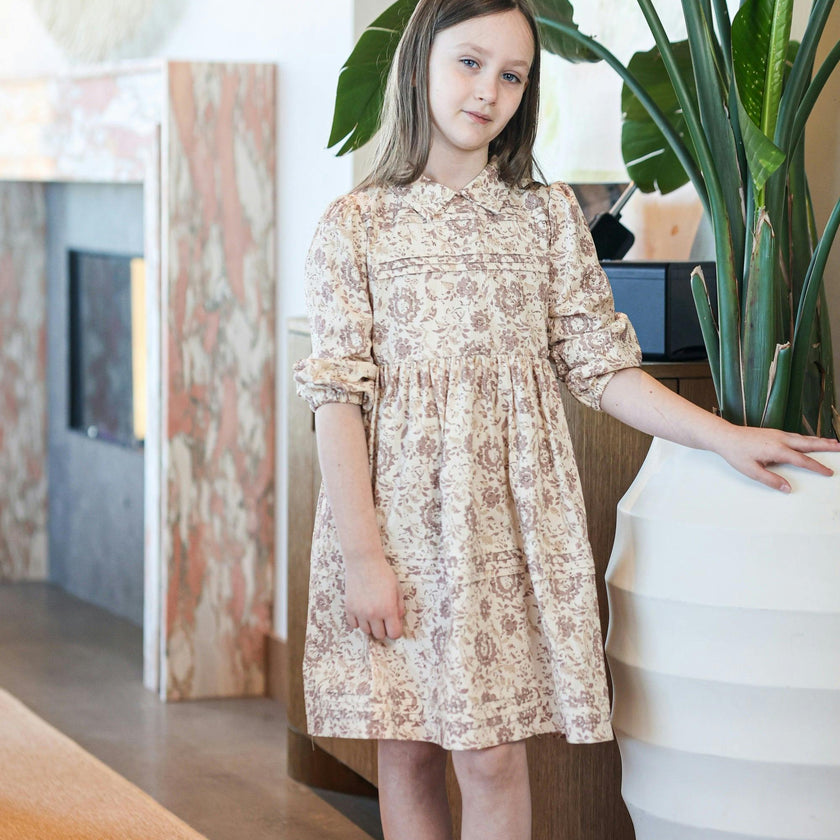 Pleated Garden 3/4 Sleeve Dress