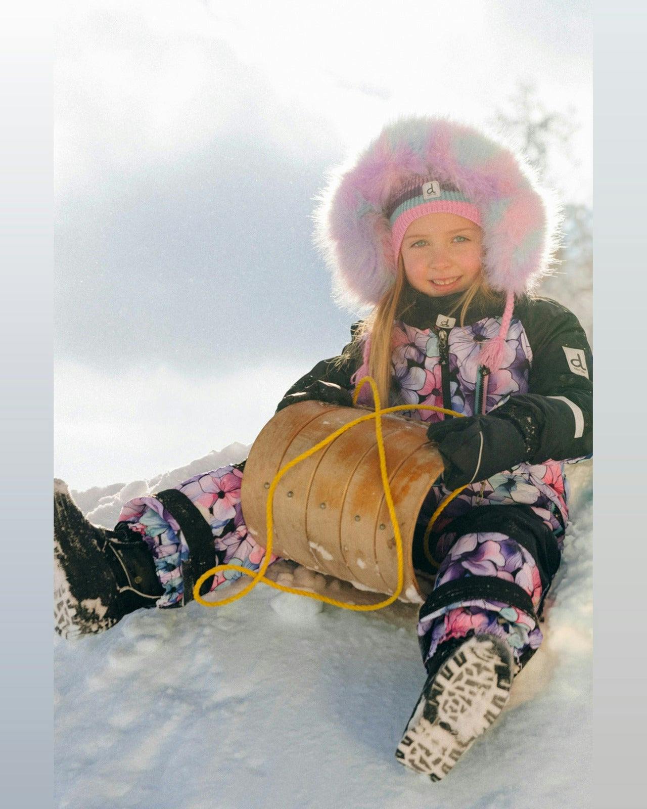 Kids One Piece Play Snowsuit Purple Floral Print