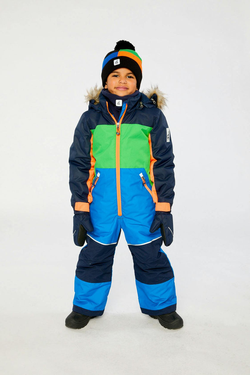 Kids One Piece Discover Snowsuit Blue Green and Orange