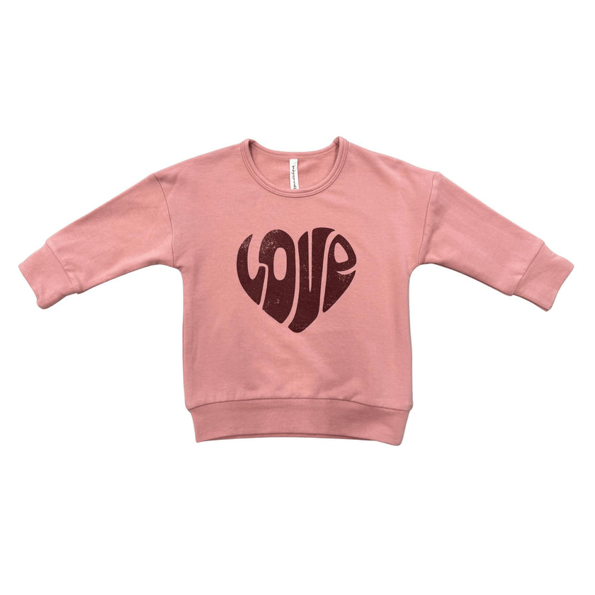 Girls Drop-Shoulder Pullover in Love in Rose Brown