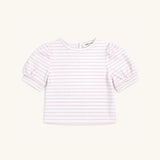 Puff Sleeve Tee in Pink Heart Stripe
