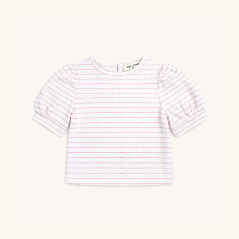 Puff Sleeve Tee in Pink Heart Stripe