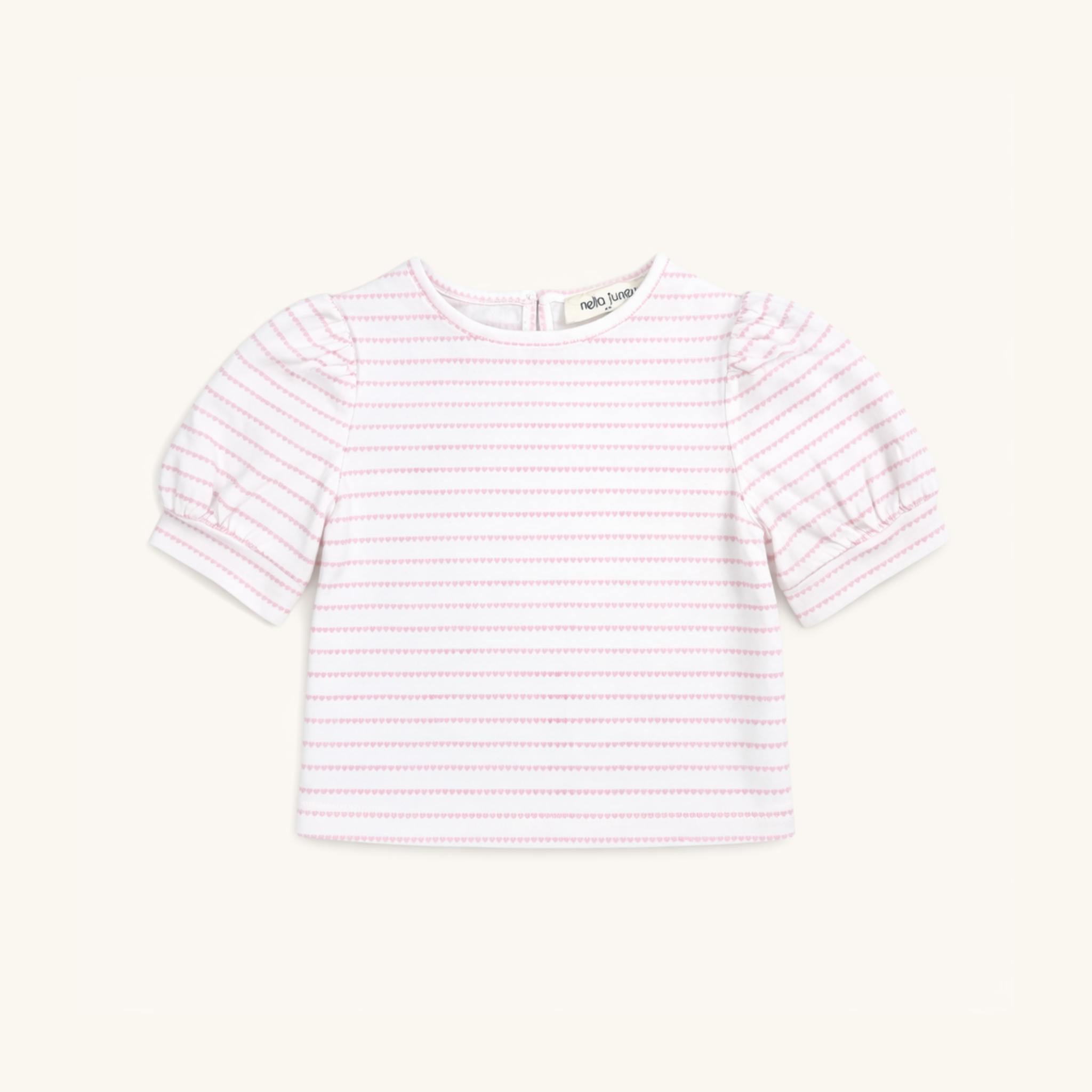Puff Sleeve Tee in Pink Heart Stripe
