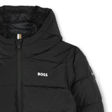 Black Hooded Logo Puffer Jacket