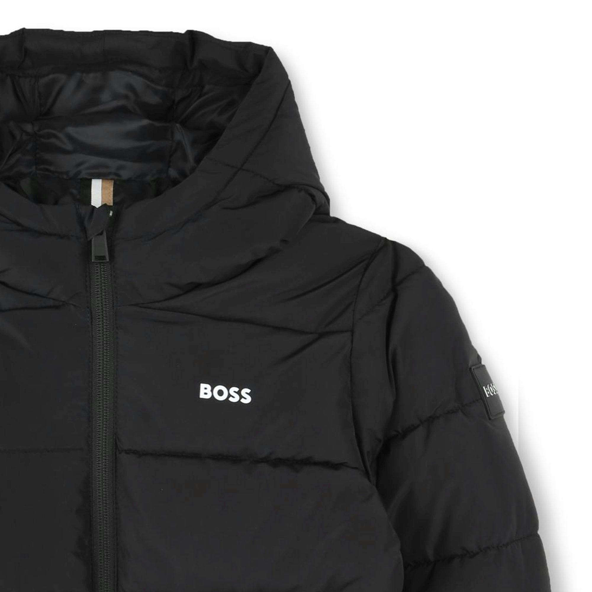 Black Hooded Logo Puffer Jacket