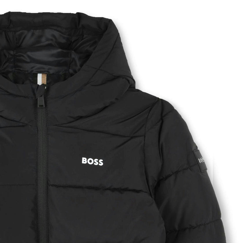 Black Hooded Logo Puffer Jacket