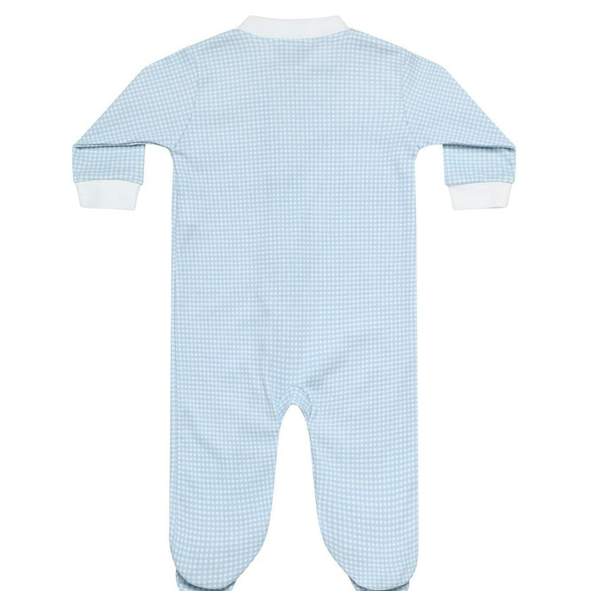 Blue Gingham Zipper Footie