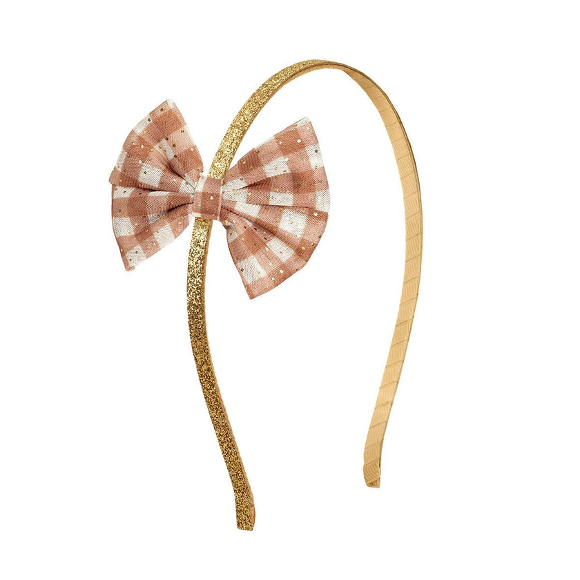 Gingham Printed Tulle Bow Headband