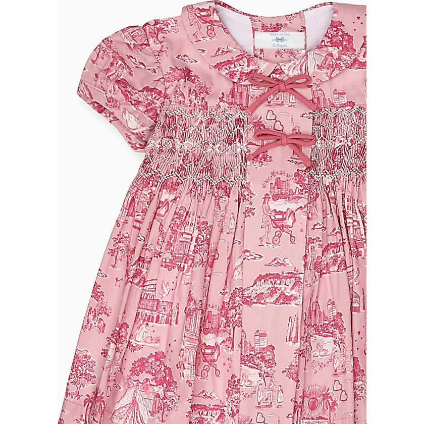 Nicky Hilton x La Coqueta Pink Toile de Jouy Theodora Baby Girl Hand-Smocked Set