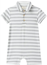 DRIFT GREY/WHITE STRIPE Polo Romper