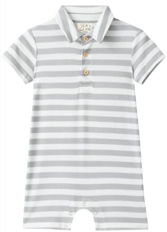DRIFT GREY/WHITE STRIPE Polo Romper