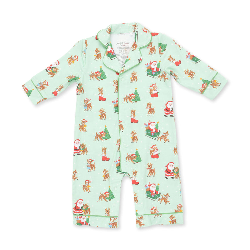Vintage Reindeer & Santa Uni - Bamboo - Long Sleeve Coat Style Romper