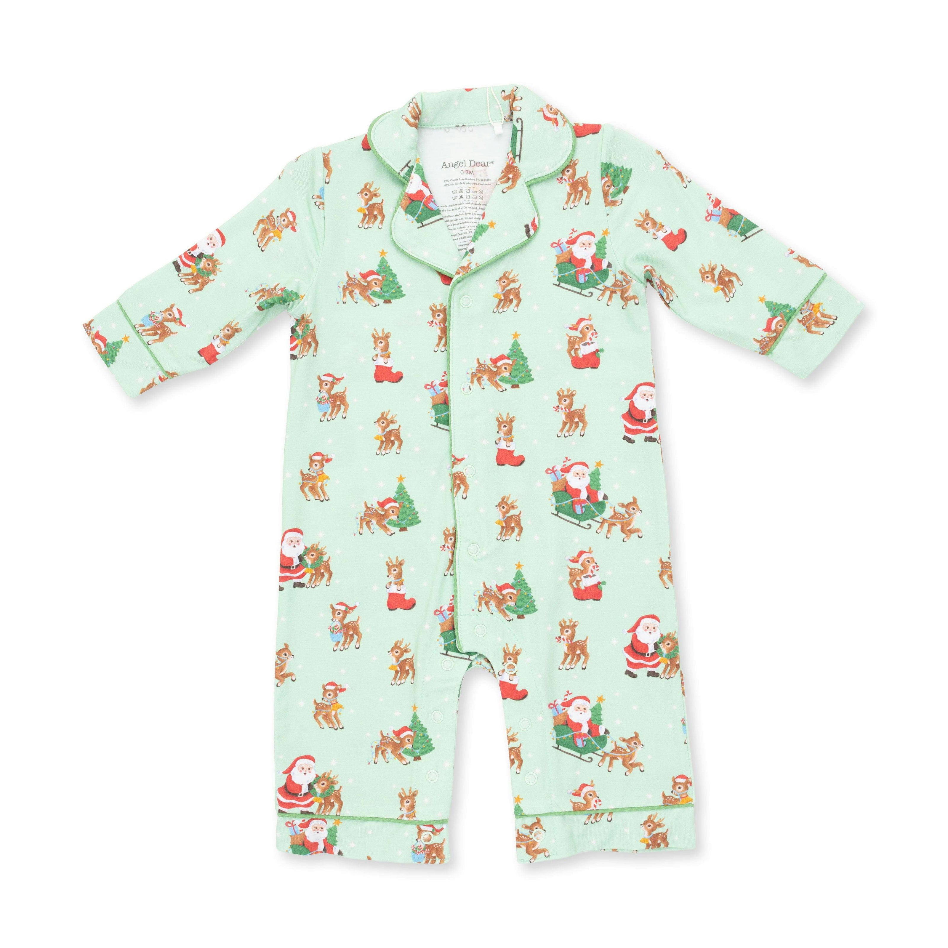 Vintage Reindeer & Santa Uni - Bamboo - Long Sleeve Coat Style Romper