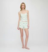 The Sadie Pointelle PJ Set - White/Green Arcadia Border